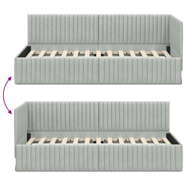 Ъглова рамка за легло Светлосиво 90 см x 190 см Кадифе