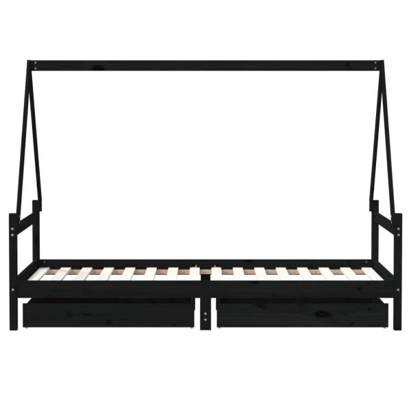 Рамка за детско легло с чекмеджета, черно, 80x200 см, чам масив