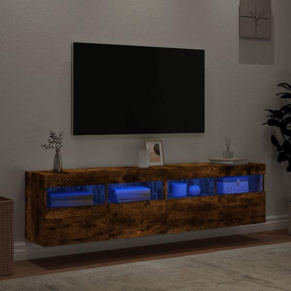 Стенни ТВ шкафове с LED лампи, 2 бр, опушен дъб, 80x30x40 см
