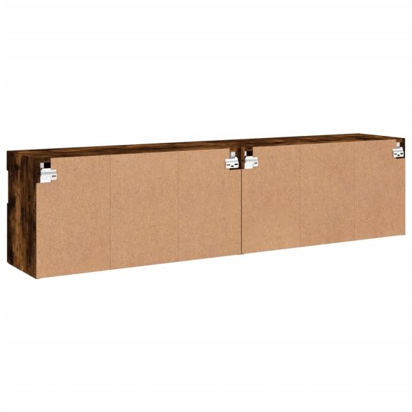 Стенни ТВ шкафове с LED лампи, 2 бр, опушен дъб, 80x30x40 см