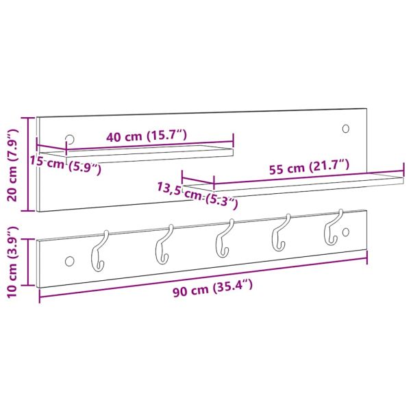 Стенен закачалка за палта с рафт Черния дъб 90 x 15 x 36 см