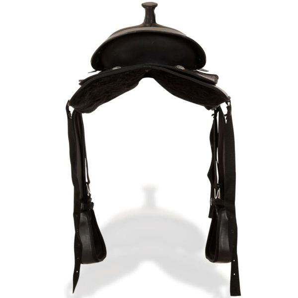 Уестърн седло, оглавник и опас, естествена кожа, 17", черно