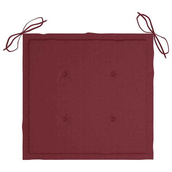 Градински столове с виненочервени възглавници 6 бр тик масив