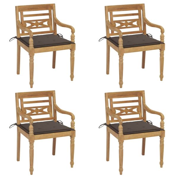 Столове Батавия с възглавници, 4 бр, тиково дърво масив