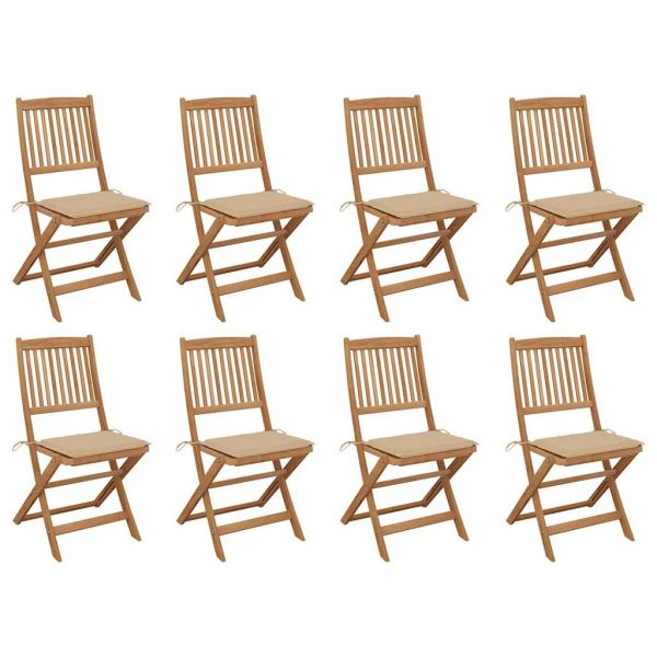Сгъваеми градински столове с възглавници 8 бр акация масив