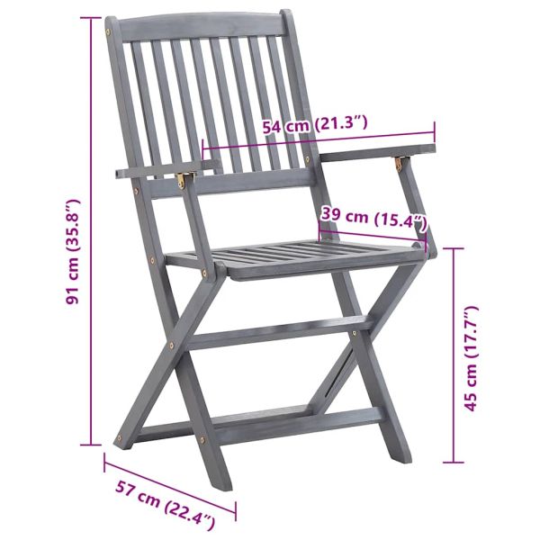 Сгъваеми градински столове, 8 бр, с възглавници, акация масив