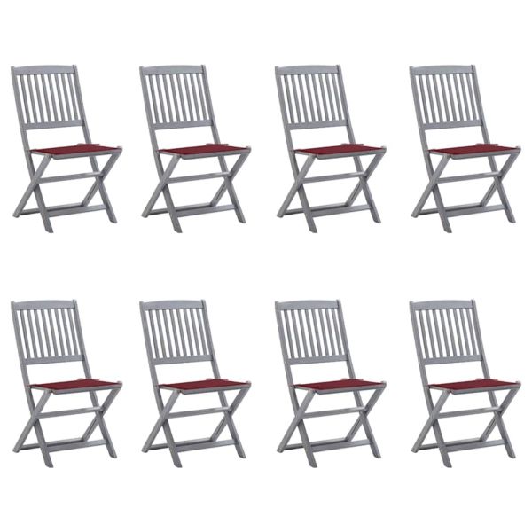 Сгъваеми градински столове, 8 бр, с възглавници, акация масив