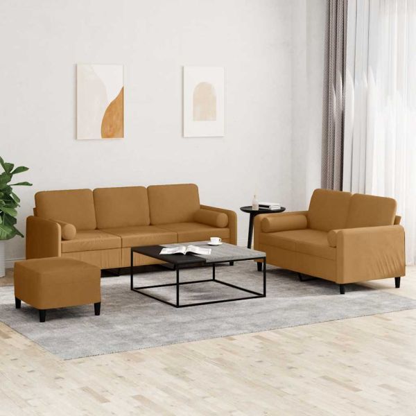 Комплект дивани 3 части с възглавници, кафяв, кадифе