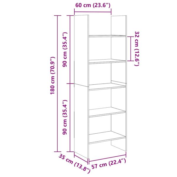 Библиотека, дъб сонома, 60x35x180 см, инженерно дърво