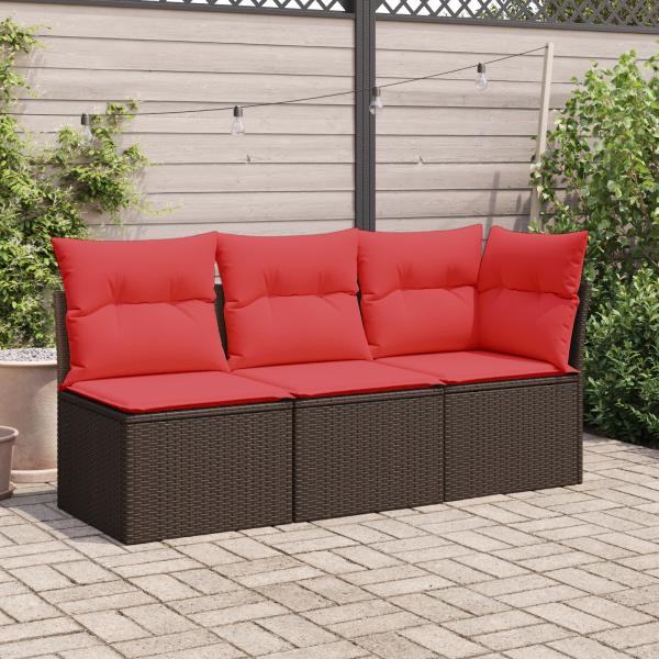 Ъглов градински диван с възглавници, кафяв, полиратан