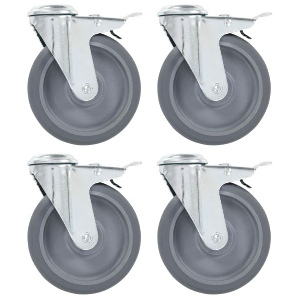 Въртящи се колела с отвор за болт и двойни спирачки 4 бр 125 мм