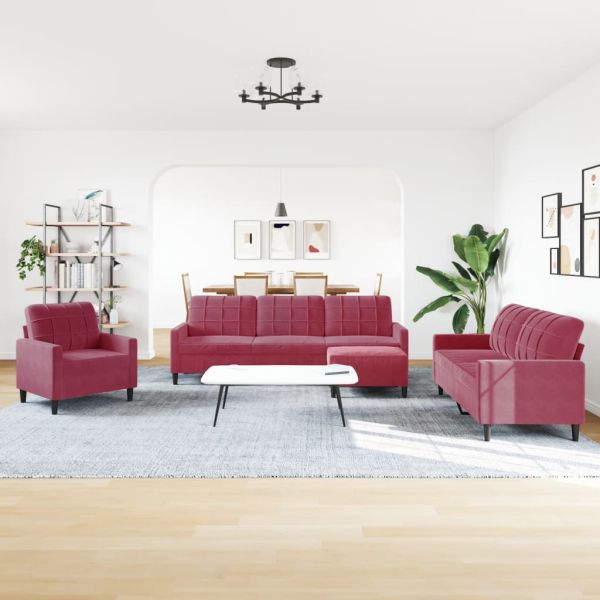Комплект дивани от 4 части с възглавници, виненочервен, кадифе
