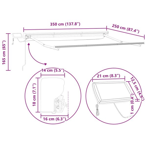 Ръчна рамка за сенник с LEDs Синьо, Оранжево, Бяло 3,5 x 2,5 m