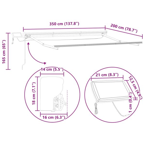 Ръчна рамка за сенник с LEDs Синьо, Бяло, Антрацит 3,5 x 2 m