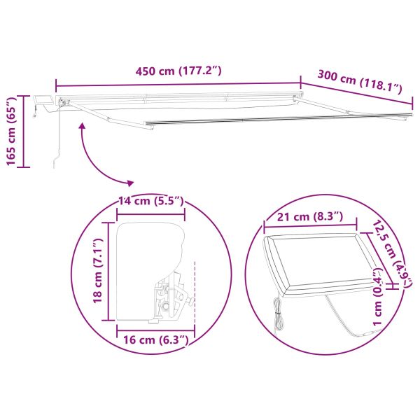 Ръчна рамка за сенник с LEDs 4,5 × 3 m Полиестер с PU покритие