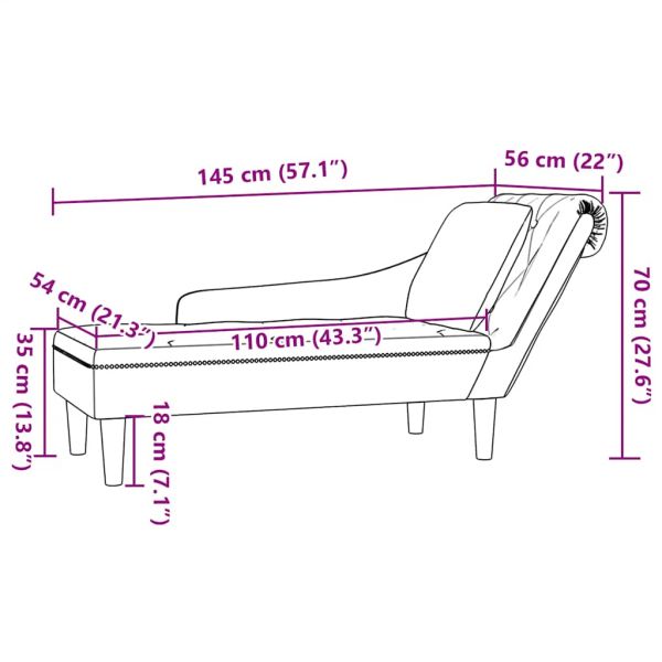 Кушетка с възглавница и десен подлакътник, син, текстил