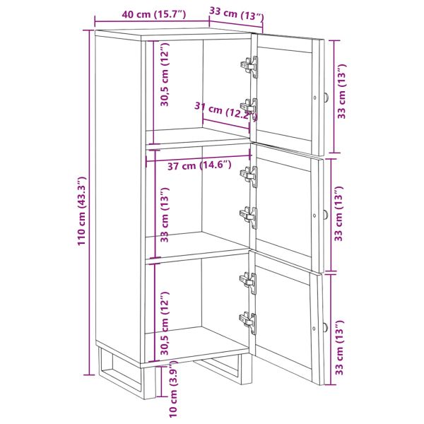 Висок шкаф с врата Кафяво 90 x 33 x 75 см Солидно мангово дърво