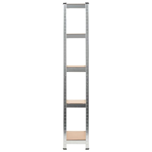 Стелажи с 5 рафта, 3 бр, сребристи, стомана и инженерно дърво