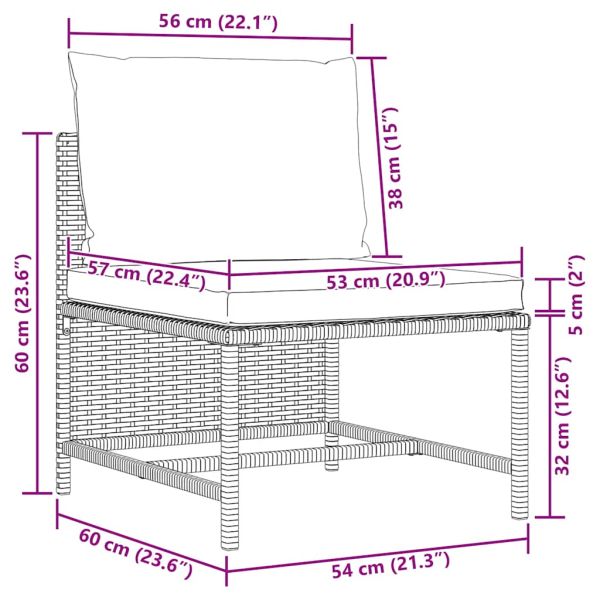 Градински комплект с възглавници, 4 части, полиратан, сив