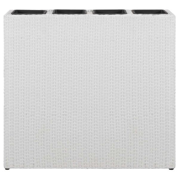 Градинска повдигната леха с 4 саксии, полиратан, бяла