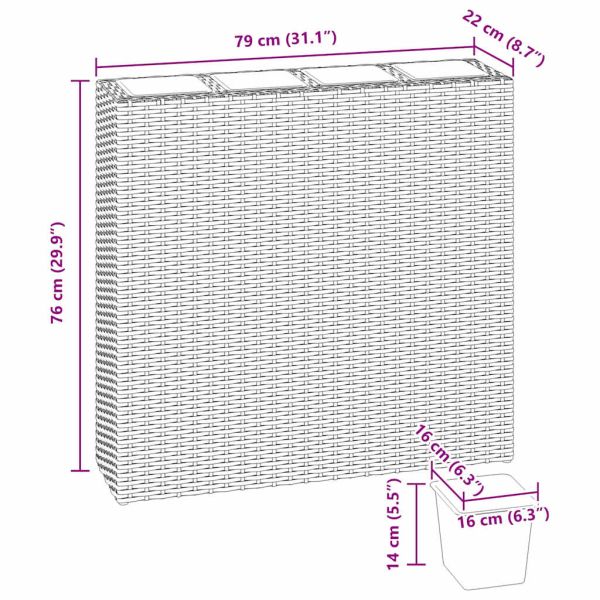 Градинска повдигната леха с 4 саксии, полиратан, бяла