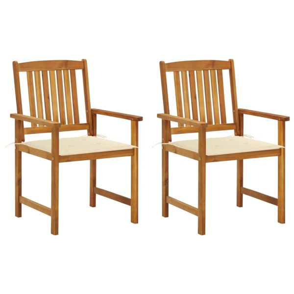 Градински столове с възглавници, 2 бр, акациево дърво масив