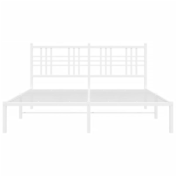 Метална рамка за легло с горна табла, бяла, 150x200 см