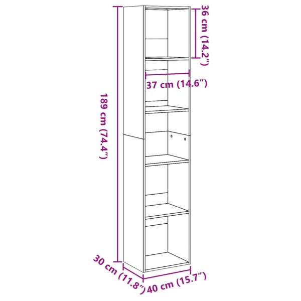 Библиотека, дъб сонома, 40x30x189 см, инженерно дърво