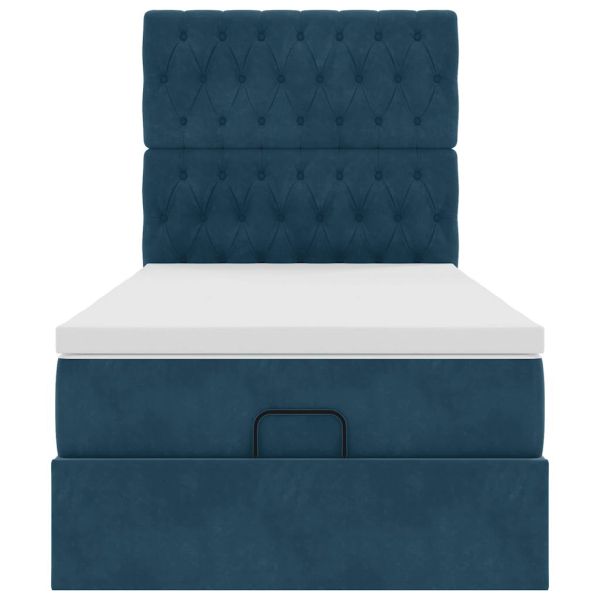 Османска легло с матраци и LED, тъмносиньо, 90x190 см, кадифе