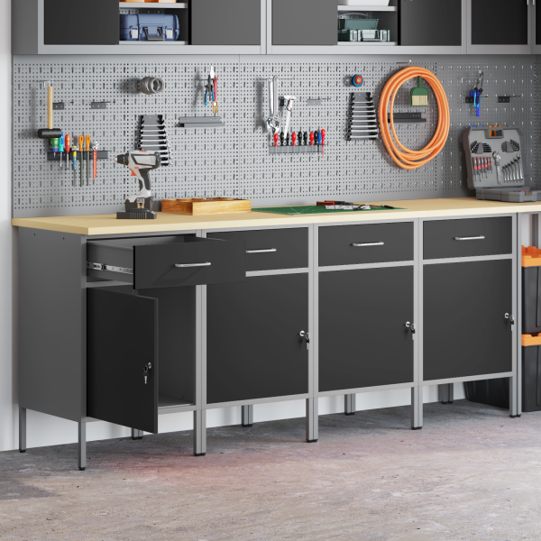 Работен кабинет с чекмедже 4 pcs Черен и Сив 200 x 55 x 85 см