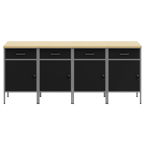 Работен кабинет с чекмедже 4 pcs Черен и Сив 200 x 55 x 85 см