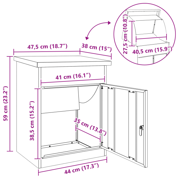 Пощенска кутия за пратки Антрацит 47.5 x 38 x 59 см Стомана
