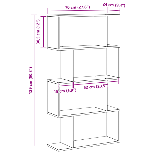 Шкаф за книги Черния дъб 70 x 24 x 129 см Инженерно дърво