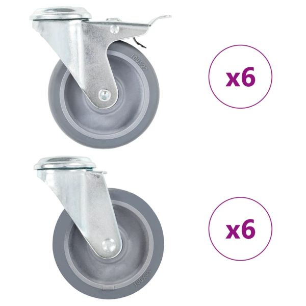 12 бр въртящи се колела с отвори за болт, 100 мм