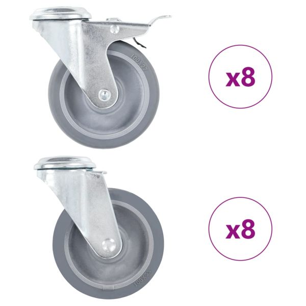 16 бр въртящи се колела с отвори за болт, 100 мм