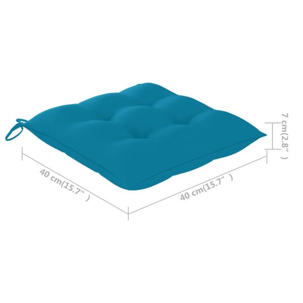 Градински столове със светлосини възглавници 6 бр тик масив