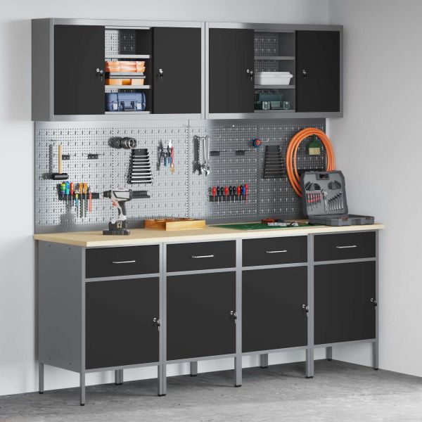 Работен кабинет 10 pcs Черно Инженерна дървесина и стомана