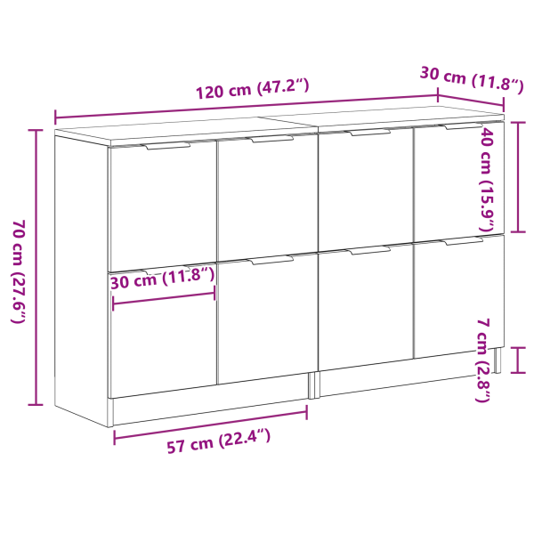 Служебен шкаф 2 pcs Черния дъб 60 x 30 x 70 см Инженерно дърво