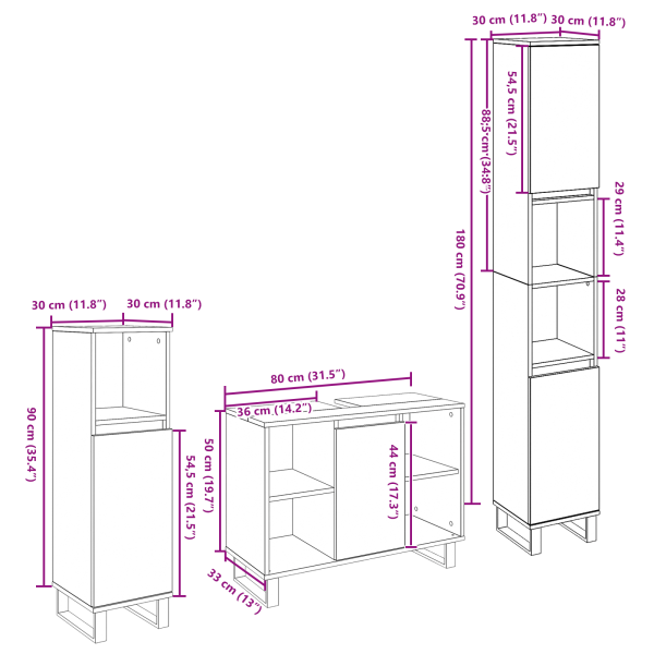 Комплект мебели за баня с врата 3 pcs Черно Инженерно дърво