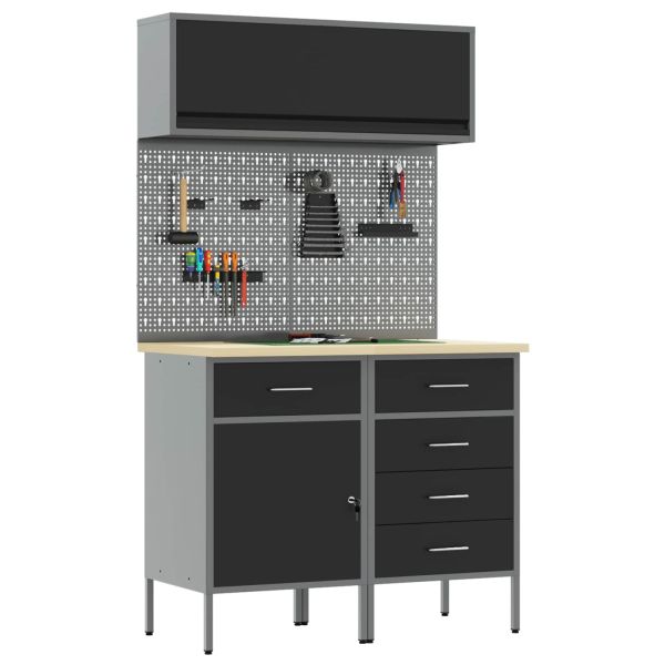 Комплект работни шкафове с чекмедже с рафт 5 pcs Черно