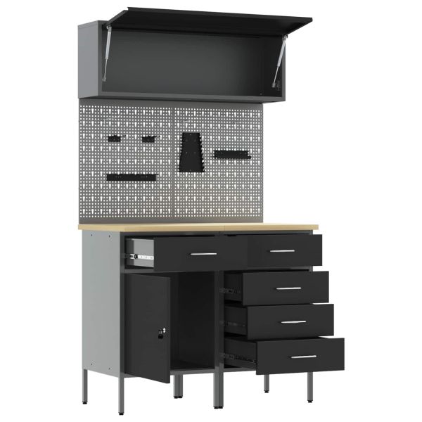 Комплект работни шкафове с чекмедже с рафт 5 pcs Черно