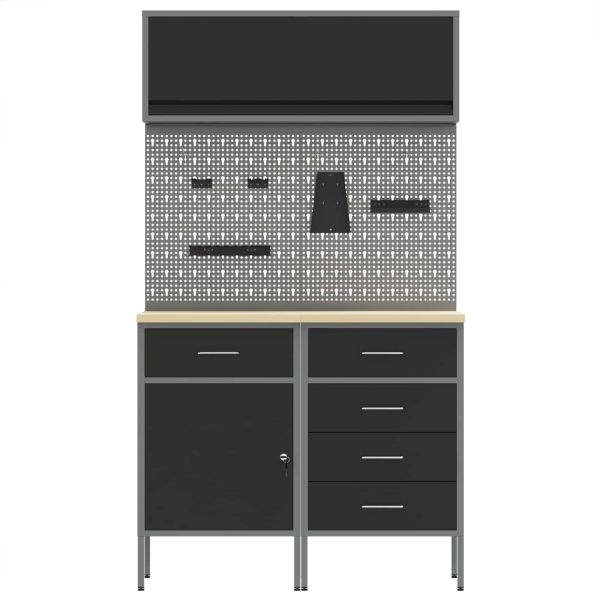 Комплект работни шкафове с чекмедже с рафт 5 pcs Черно