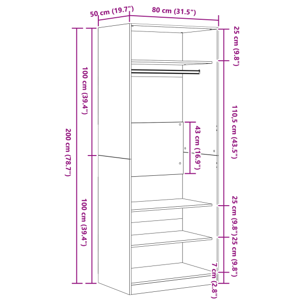 Гардероб с рафт Дъб 80 x 50 x 200 см Инженерно дърво