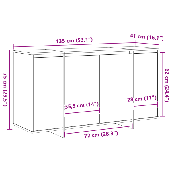 Служебен шкаф Сонома дъб 135 x 41 x 75 см Инженерно дърво