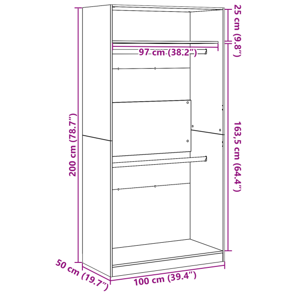 Гардероб с рафт Черния дъб 100 x 50 x 200 cm Инженерно дърво