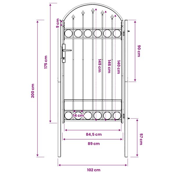 Врата за ограда с заключване Assen Сив 100 x 175 cm