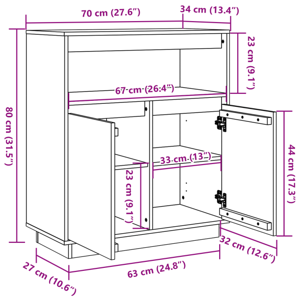 Служебен шкаф Кафяво с восъчно покритие 70 x 34 x 80 см