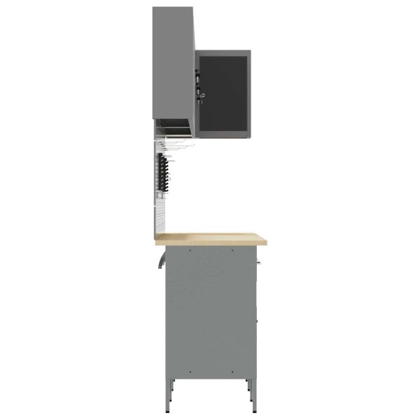 Комплект работни шкафове с чекмедже с рафт 12 pcs Черен и Сив