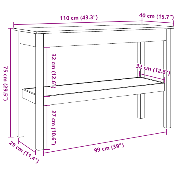 Конзолна маса Восъчен кафяв 110 x 40 x 75 cm Масивна боровина