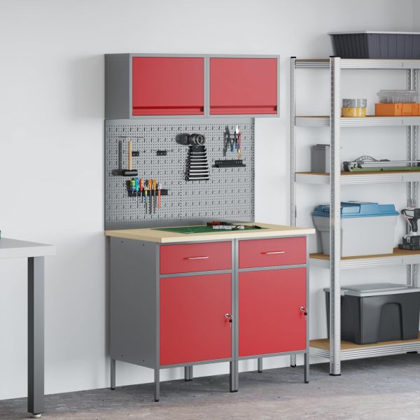 Комплект работни шкафове с чекмедже с рафт 6 pcs Червено